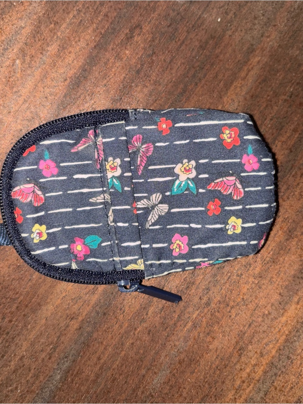 Vera Bradley Navy Floral Mini Zipper Pouch with Pink, Red and Yellow Flowers